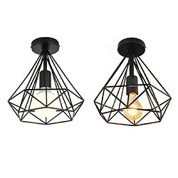 Stoex Lot de 2 Plafonnier industriel retro cage forme diamant luminaire abat-jour 25cm E27 Noir 