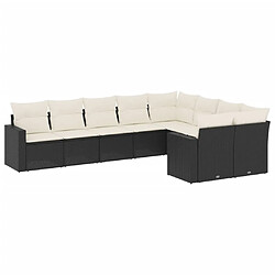 vidaXL Salon de jardin 9 pcs avec coussins noir résine tressée