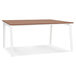 Alterego Table de réunion / bureau bench 'AMADEUS SQUARE' en bois finition Noyer et métal blanc - 140x140 cm AMADEUS