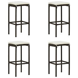 vidaXL Tabourets de bar avec coussins lot de 4 marron résine tressée