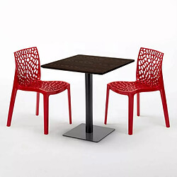 Avis Grand Soleil Table carrée 70x70 plateau effet bois avec 2 chaises colorées Gruvyer Melon - Rouge