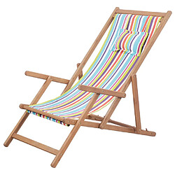 vidaXL Chaise pliable de plage Tissu et cadre en bois Multicolore