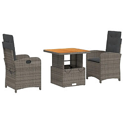 Maison Chic Ensemble à manger d'extérieur 3 pcs avec coussins,Salon de jardin gris résine tressée -GKD414260