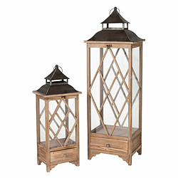 Paris Prix Lot de 2 Lanternes en Bois Fenêtre 34cm Beige