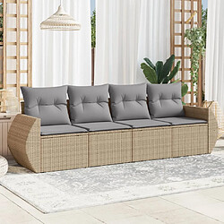 vidaXL Salon de jardin avec coussins 4 pcs beige résine tressée 