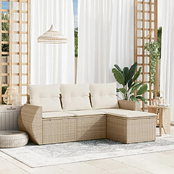 vidaXL Salon de jardin avec coussins 4 pcs beige résine tressée