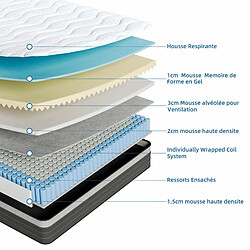 Vesgantti Hybrid Matelas 90x200cm, Épaisseur 26cm, Confort 7 Zones