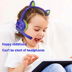 GUPBOO Casque sans fil pour enfants, contrôle de l'oreille de chat, éclairage RVB, casque de musique stéréo, avec micro, casque pour enfants