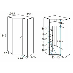 Inside 75 Armoire d'angle pan-coupé droite 2 portes 138 x 240 cm finition chêne blanchis