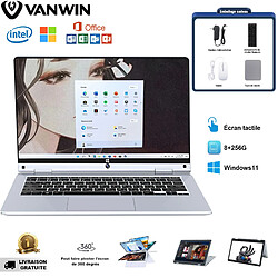 VANWIN PC Portable 8Go RAM+256Go SSD rotation 360°, écran tactile, ordinateur portable 11,6 pouces Windows 11pro 1920*1080 FHD+ WiFi6 Bluetooth5.0 laptop clavier AZERTY-Argent