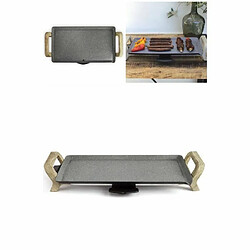 Livoo Plancha ELECTRIQUE 1800W ARMATURE Bois Revêtement antiadhésif APECT PIERRE bac récupérateur jus-cuisson 46 x 26 cm.