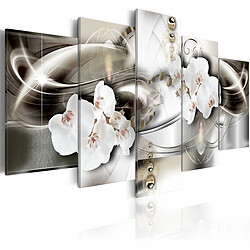 Decoshop26 Tableau toile de décoration murale impression premium en 5 parties sur châssis en bois motif Orchidées parmi les vagues d'or 100x50 cm 11_0016343