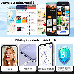 Oscal Flat1C Smartphone Violet- DUAL SIM 4G 6.5"Écran 2Go/32Go 4700mAh Android 13(192 g) pas cher