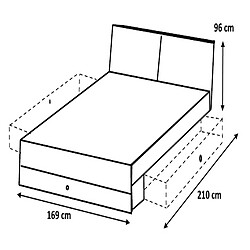 Acheter Pegane Lit adulte double 160x200 cm Queen Size + 2 chevets coloris gris foncé - Longueur 169 x Profondeur 210 x Hauteur 96 cm