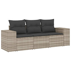 vidaXL Salon de jardin avec coussins 3 pcs gris clair résine tressée