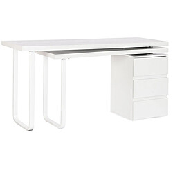 Pegane Meuble du bureau, table de bureau en bois MDF et métal blanc - longueur 150 x profondeur 120 x Hauteur 75 cm