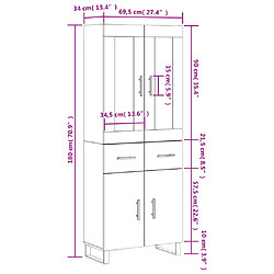 vidaXL Buffet haut Sonoma gris 69,5x34x180 cm Bois d'ingénierie pas cher