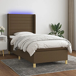 Maison Chic Lit adulte- Lit + matelas + LED,Sommier à lattes de lit matelas LED Marron foncé 90x190cm Tissu -GKD23837