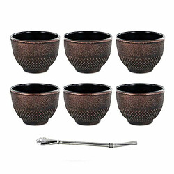 Aromandise 6 tasses en fonte noires & bronze 15 cl + paille inox avec filtre 