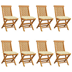 Maison Chic Lot de 8 Chaises de jardin,Fauteuil d'extérieur avec coussins blanc crème Teck massif -MN42635