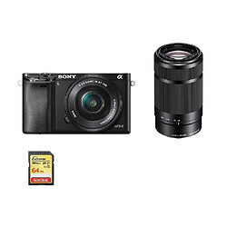 SONY A6000 Black TWIN KIT SEL 16-50MM F3.5-5.6 OSS Black SEL 55-210MM F4.5-6.3 OSS Black + 64GB SD card