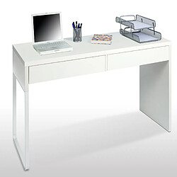 Alter Bureau réversible à deux tiroirs, couleur blanc brillant, Dimensions 138 x 75 x 50 cm