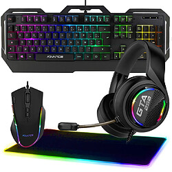 Advance Pack Gamer Clavier Souris Tapis XXL Casque RGB GTA 250 PS4 et PC