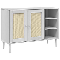 Buffet commode,console pour rangement SENJA aspect rotin blanc 112x40x80cm bois massif de pin -MN34772