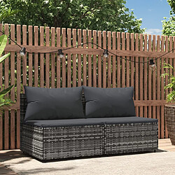 vidaXL Canapés centraux de jardin et coussins 2pcs Gris Résine tressée 