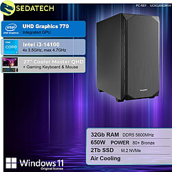 Sedatech Pack PC Gamer Silent Silent • Intel i3-14100 • 32Go DDR5 • 2To SSD M.2 • Windows 11 • Moniteur 27"