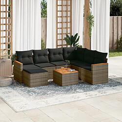 Maison Chic Ensemble Tables et chaises d'extérieur 8 pcs avec coussins,Salon de jardin gris résine tressée -GKD791810