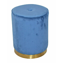 Decoshop26 Tabouret avec base métal doré avec revêtement en velours bleu surpiqûres de boutons TABO05023 