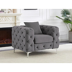 Vente-Unique Fauteuil chesterfield en velours anthracite EDWINA