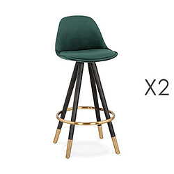 Mes Lot de 2 chaises de bar H65 cm vert pieds noirs et dorés - CIRCOS 