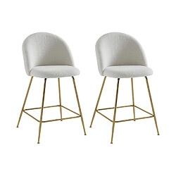 Vente-Unique Lot de 2 tabourets de bar en tissu bouclette et métal doré - Blanc - MELBOURNE