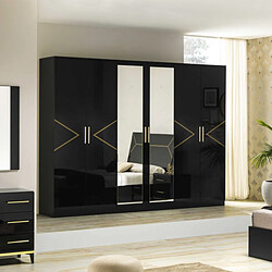 Dansmamaison Armoire 4 portes + 2 portes miroir Noir Brillant/Or - LADABI Armoire 4 portes + 2 portes miroir Noir Brillant/Or - LADABI - L 270 x l 63 x H 210 cm