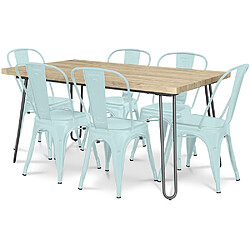 ICONIK INTERIOR Pack Table à Manger - Design Industriel 150cm + Pack de 6 Chaises à Manger - Design Industriel - Hairpin Stylix Vert pâle