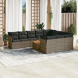 vidaXL Salon de jardin 11 pcs avec coussins gris résine tressée