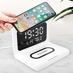 Universal Réveil électronique LED Chargeur sans fil avec miroir Horloge 12/24 heures Température Date Porte-téléphone Porte-charge sans fil | Chargeur sans fil