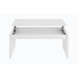 Alter Table basse avec plateau relevable et espace de rangement, coloris blanc brillant, Dimensions 102 x 43 x 50 cm (hauteur réglable de 43 à 54 cm)