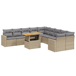 vidaXL Salon de jardin 11 pcs avec coussins beige résine tressée