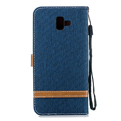 Avis Etui en PU tissu jean bicolore bleu foncé pour votre Samsung Galaxy J6 Plus/J6 Prime