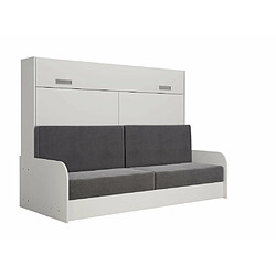 Inside 75 Armoire lit escamotable VERTIGO SOFA structure accoudoirs blanc tissu gris 140*200 cm