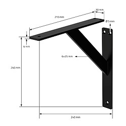 ML-Design Lot de 6 équerres d'étagère suspendue support mural en aluminium noir 240x240 mm pas cher