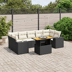 vidaXL Salon de jardin 8 pcs avec coussins noir résine tressée