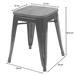 Mendler 2x tabouret HWC-A73 avec siège en bois, tabouret en métal, design industriel, empilable ~ gris