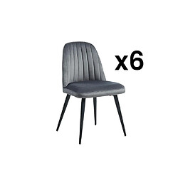 Vente-Unique Lot de 6 chaises en velours et métal noir - Gris - ELEANA 