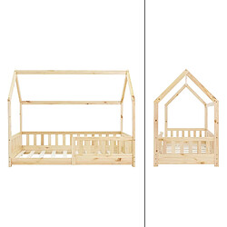 ML-Design Lit d'enfants en bois de pin nature avec protection antichute et toit 160x80 cm