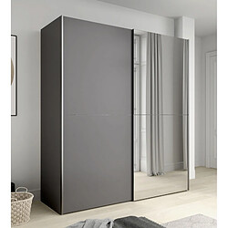 Meubletmoi Armoire 2 portes coulissantes 5 tablettes gris foncé miroir - JEIK