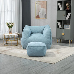 KOMHTOM Fauteuil à double sac de haricots confortable, Lazy Susans d'intérieur super doux, sac de haricots spécial moderne avec accoudoirs, bleu